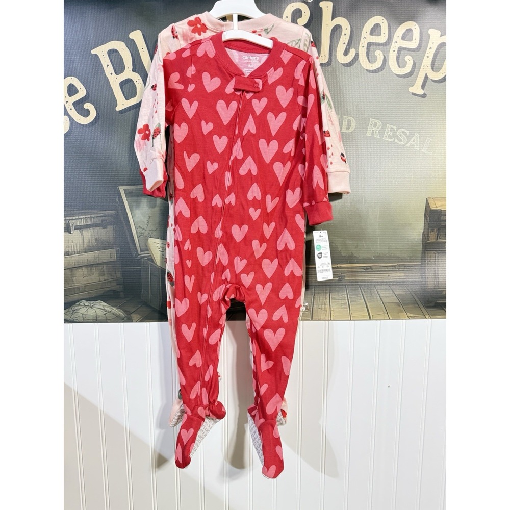 New Carter's  2-Piece Footie Ladybug & Hearts Pajamas Set 18 Months - Picture 3 of 3